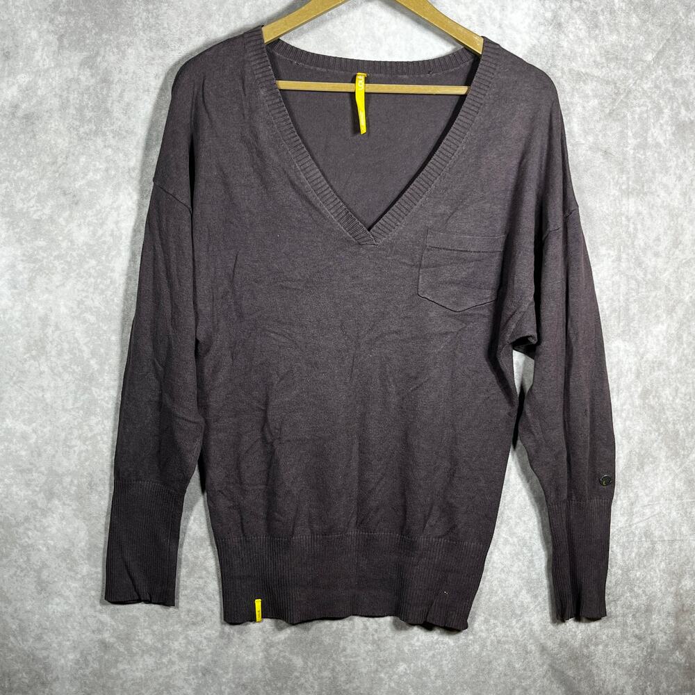 Lole Sweater Womens Small Brown Knit V-Neck Long Sleeves Pullover Pocket Casual